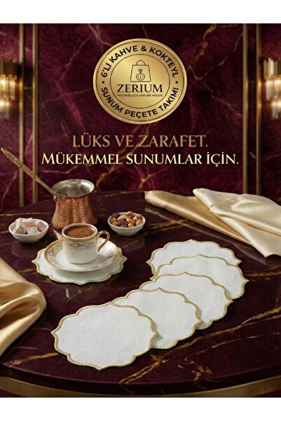ZERİUM Set premium de 6 șervețele pentru cocktail și cafea, seria de broderie...