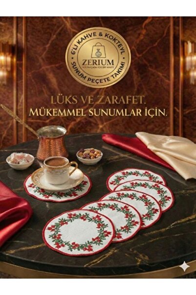 ZERİUM Set premium de 6 șervețele pentru cocktail și cafea, seria Red Berry