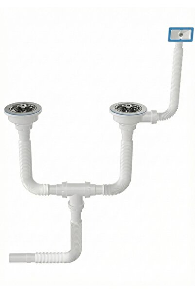 AKBELLİ GROUP Çöpmak Büyük Kafa Geniş Ağız Körüklü Çift Çıkışlı Lavabo Eviye ...