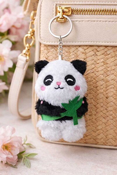 Şirin Sevimli Peluş Panda Anahtarlık - Çanta Aksesuarı ve Bambu Detaylı Hediy...