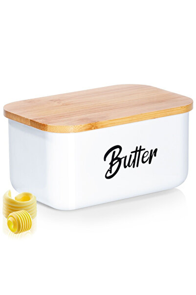Vilde Recipient de unt din oțel alb cu capac din bambus