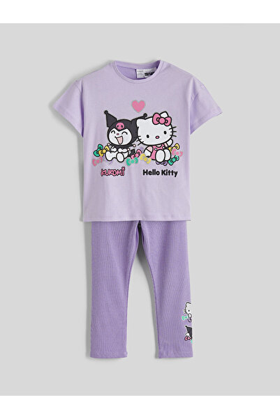 LC Waikiki Lcw Kids Lilac Hello Kitty Printed Girls' Combed Cotton T-Shirt an...