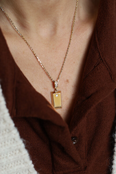 Yenigün Kuyumculuk 14 Ayar Altın Ortası Taşlı Yazısız Külçe Altın Kolye