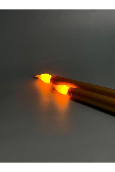 Lusora Design Alevsiz Led Şamdan Mum Pilli - Gold 2 Adet (Pil Hediyelİ)