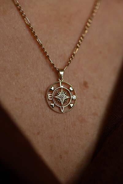 Yenigün Kuyumculuk 14 Ayar Altın Kalpli Pusula Kolye Ucu