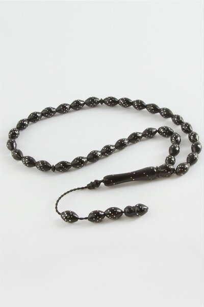 ZERO LAND Sptrns Barley Cut Embroidered Kuka Prayer Beads (215135) 8X10 Mm-Black