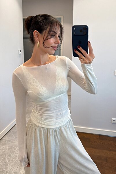 Nika Fashion BOAT NECK TRANSPARENT BLUZ