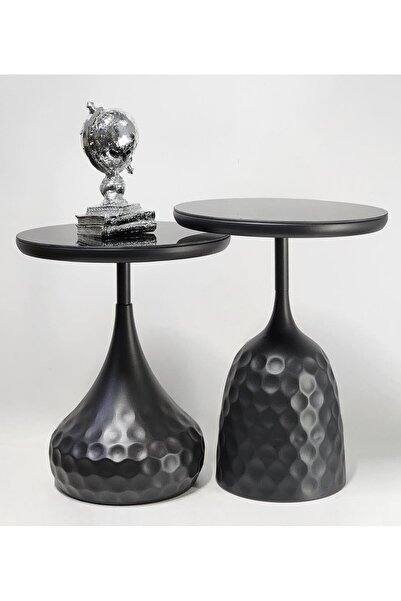 LUXURY VİLLA LUXURY SİYAH CAMLI KOMPLE SİYAH BOYALI METAL ZİGON&YAN SEHPA