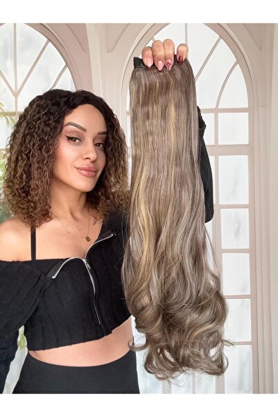 Suzan Peruk Kumral Sarı ışıltılı At kuyruğu Uzun Dalgalı Cırtcıtlı bağcıklı e...