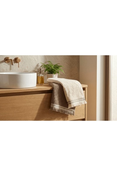 Plume Ceramic Home Plumehome Set of 4 Premium Fringed Dowry Towels 100% Cotton Brown Cream Hand and Face Towel Set 50X80