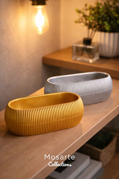 Mosarte مزهرية بتصميم بيضاوي حديث ومضلع / قطعة ديكور مجموعة من قطعتين
