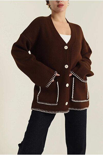 EAS GİYİM Shepherd's Stitch Buttoned Knit Cardigan