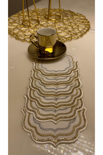 FARVENZAdesign Luxury Stone Embroidered Edge Embroidered 6-Piece Presentation...