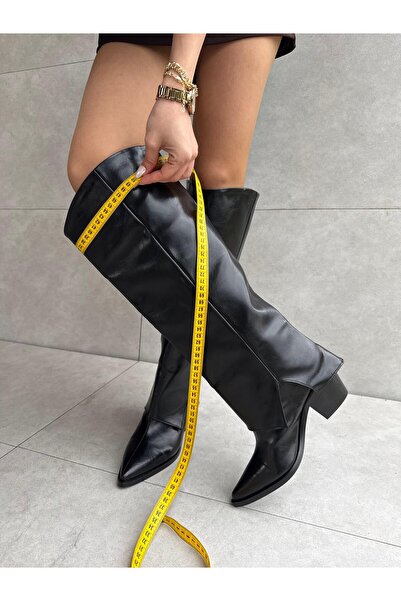 Elvinin Tarzı Tosa Black Patent Leather Long Dallas Cut XL Women's Boots