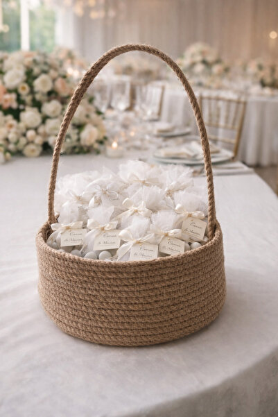 ÖRGÜM Sepet Nikah Sepeti Dekoratif Şekerlik Doğdu Sepeti 15x7 Cm