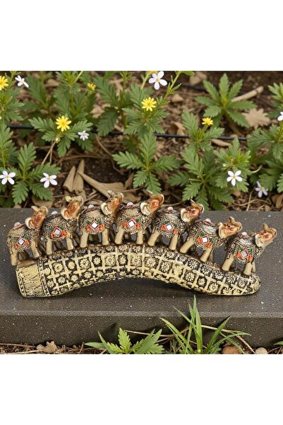 ELSELİFE Lüks Aynalı Motifli Feng Shui 7’li Şans Bereket Fil Biblo Seti 24 cm...