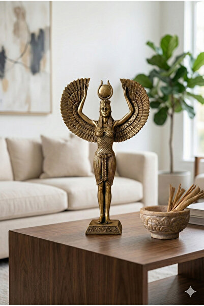 Dekoromi Dekoratif Antik Mısır İsis Heykeli (34x18cm) Lüks Hediyelik ve Ev De...