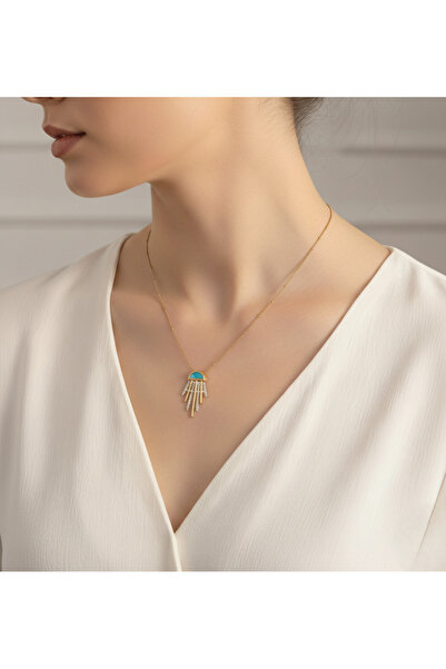 Belasso Elegant Women's Necklace with Steel Color Beads and Zircon Stone