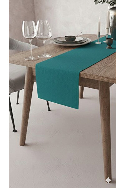 GLOMAR Green Runner Tablecloth Water Repellent Stain Resistant Fabric Modern ...