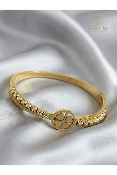 ZERİUM Clover Figured Dorica Women's Steel Handcuffs Gold Color Modern Premiu...