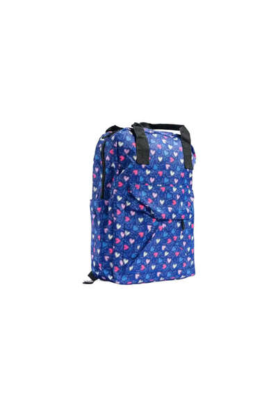 Midi Blue Girls' Backpack with Colorful Heart Design