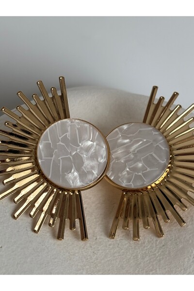 BHR AKSESUAR Gold Mother-Of-Pearl Sun Earrings (5.8 cm)