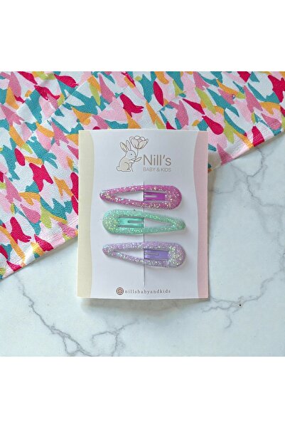Nills Baby & Kids Simli Pastel 3’lü Çıtçıt Toka Seti – Pembe Yeşil Mor