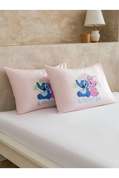 LC Waikiki LCW HOME Ροζ Μαξιλαροθήκες με στάμπα Lilo And Stitch, Σετ 2 τεμαχί...