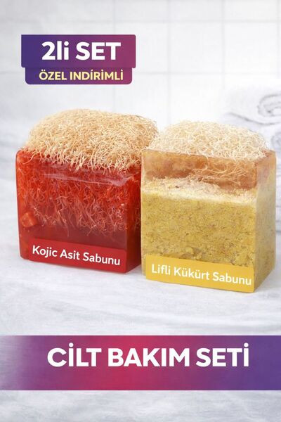Kojik Asit Sabunu Lifli Kükürt Sabunu (Bakım Seti) Kojic-Kükürt Sabun Seti