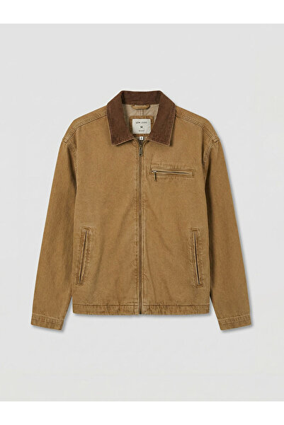 LC Waikiki Ανδρικό τζιν μπουφάν σε μπεζ χρώμα με βελούδινο γιακά