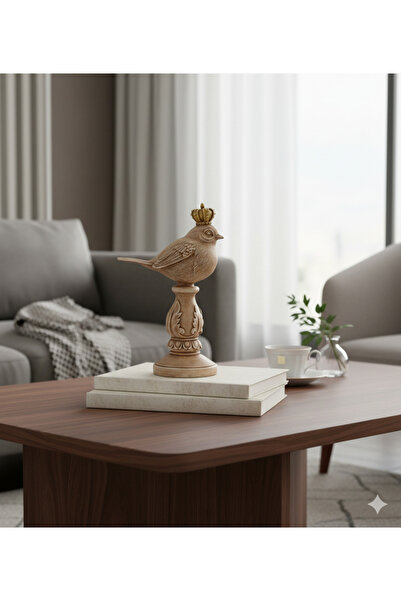 Dekoromi Dekoratif Taçlı Kuş Biblo (18x10cm) Masa Raf Ünite Dresuar Üzeri Dek...
