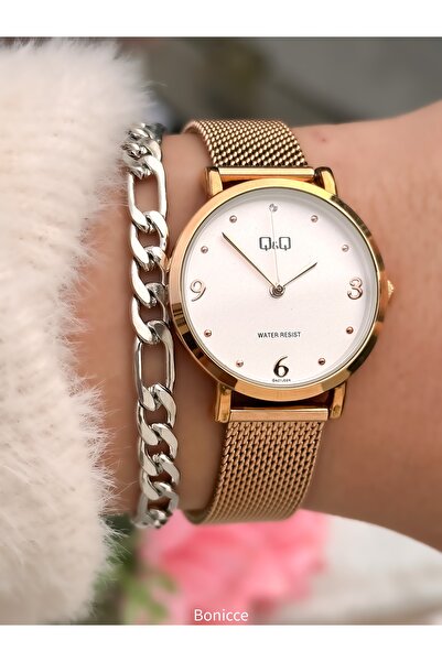 Q&Q Gift Women's Wristwatch Rose Color Steel Band, in Stylish Gift Package + ...