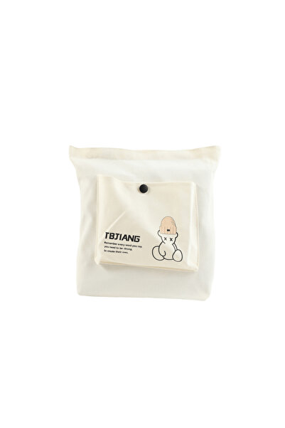 Midi White Canvas Shoulder Bag with Modern Design