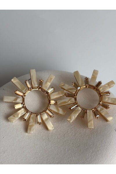 BHR AKSESUAR Gold Mother-Of-Pearl Sun Earrings (5.8 cm)