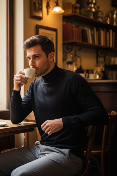 Livio Ferri Lier Half-Throated Regular Fit Men's Sweater Plain Knitwear