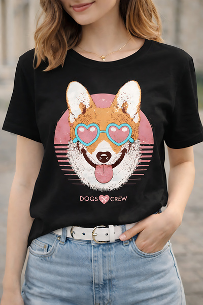 ArtYus Heart-Eyed Dog Printed Oversized T-Shirt