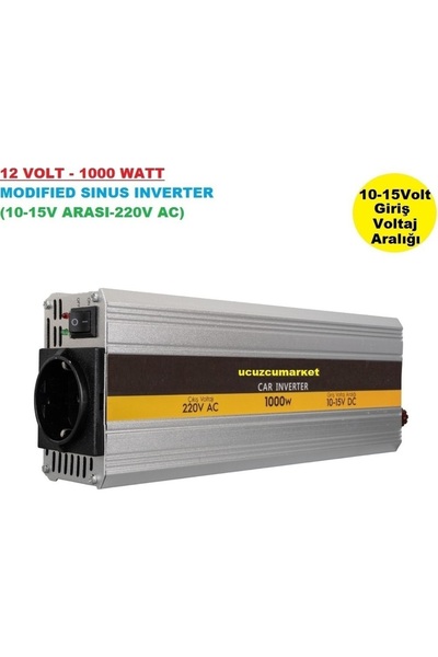Kalite 12 Volt - 1000 Watt Modıfıed Inverter (10-15V ARASI-220V Ac)
