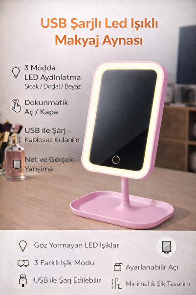 Home Şarjlı Led Işıklı Makyaj Aynası Led Dokunmatik Makyaj Aynası Oynar Başlı...