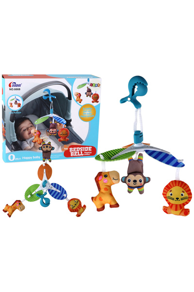 LEAN Carusel textil cu animalute agatatoare cu clips portabil 0+