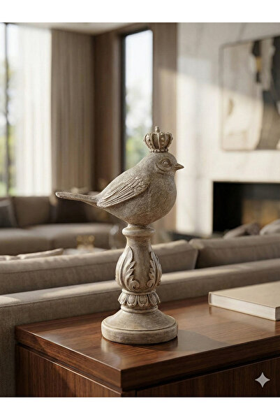 Dekoromi Dekoratif Taçlı Kuş Biblo (18x10cm) Masa Raf Ünite Dresuar Üzeri Dek...