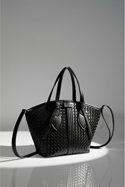 Rimense Women's Black Zippered Lined Hand and Shoulder Bag