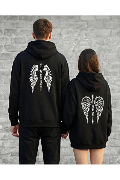 LELVANİ Dear Couple Combination Angel and Guardian Printed Special Design Hoo...