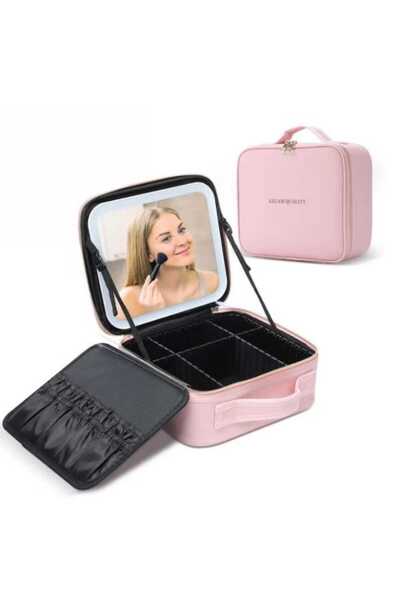 FASHION Cosmetic Bag with LED and Adjustable Compartments, Pink