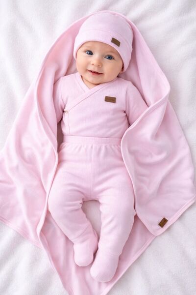 MiniBou %100 Pamuk Yenidoğan 4'lü Battaniyeli Kundak Badili Hastane Çıkışı Be...