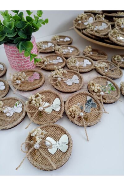 DECORA HOBİ Gümüş Kelebekli Hasır Magnet, Söz, Nişan, Nikah, Kına Hediyesi Pl...