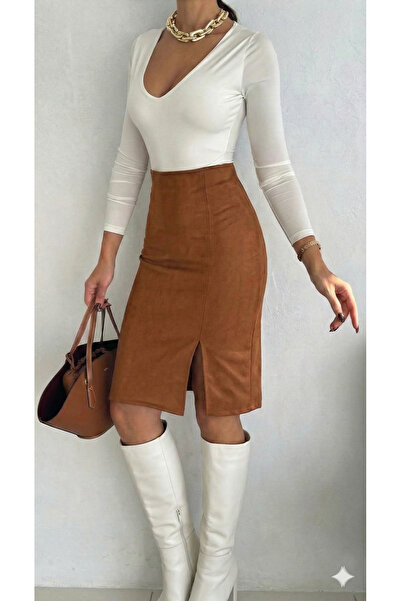 YUSUF CAN KARATAŞ KARATAŞ GİYİM Women's Sweater Fabric Tan Color Midi Length ...