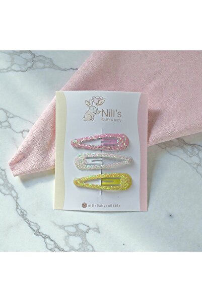 Nills Baby & Kids Simli Bahar 3’lü Çıtçıt Toka Seti – Pembe Beyaz Sarı