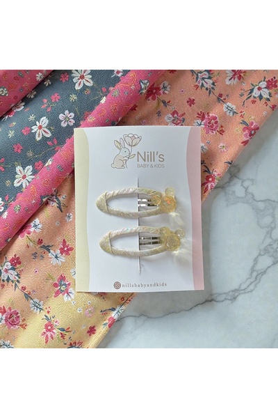 Nills Baby & Kids Simli Krem Mickey Figürlü Çıtçıtlı Kız Çocuk Tokası – 2’li Set