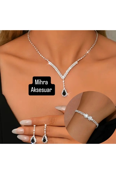 Mihra Aksesuar Necklace Earrings Bracelet Triple Set