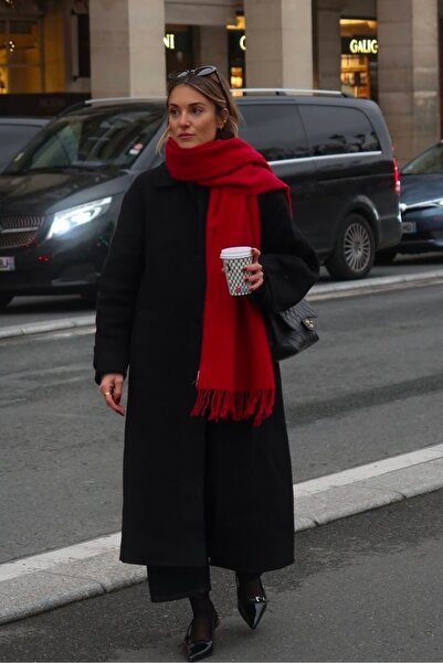 stravis Tasseled Red Soft Textured Shoulder Shawl Scarf